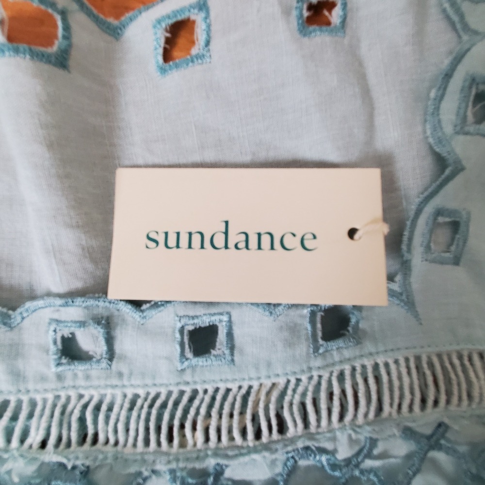 NWT Sundance Altai Gatherings Eyelet Lace Boho‎ Embroidered Cutout Blue Linen XL - Picture 6 of 8